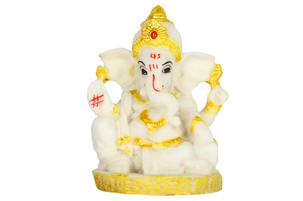 God Idol - Ganesha (Ceramic) | White & Yellow