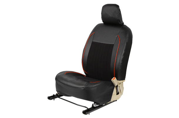 Seat Cover - Red Lining Vertical Flow (PU & Fabric) | Vitara Brezza (Z Variant) 