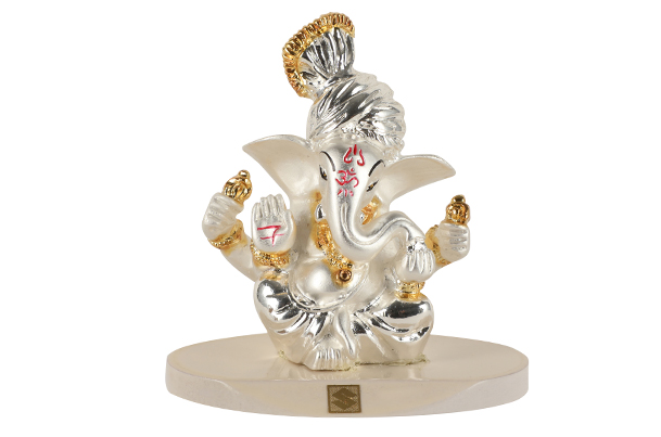 God Idol - Pagdi Ganesha (Resin) | 24k Silver Plated