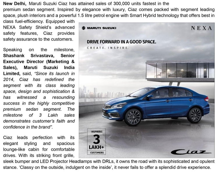 /adobe/assets/urn:aaid:aem:11b2bfde-2b87-4468-b4e4-88bf85bd37bd/as/Maruti_Suzuki_Ciaz_clocks_3_Lakh_sales_Fastest_ever_in_the_Premium_Sedan_Segment_page-0003.jpg?height=1620&width=2009