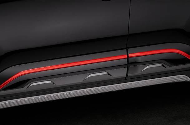 Door Cladding - Dark Grey & Sizzling Red with Gloss Black Insert | Brezza
