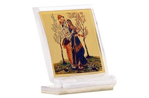 Dashboard Frame Radha Krishna Acrylic 24k Gold Plated