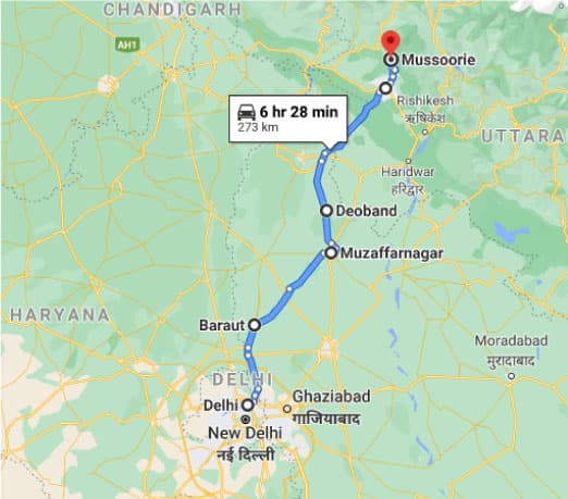 Maruti Suzuki Delhi to Mussoorie Road Map